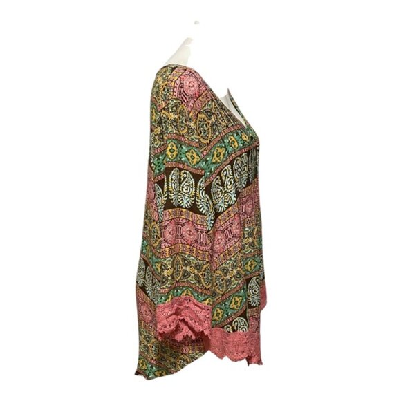 Farmer's Market by One World XL Neck Plunge Asymmetrical Boho Top - Picture 3 of 7